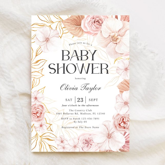 Watercolor Blush Pink Floral Baby Girl Shower Invitation (Creator Uploaded)