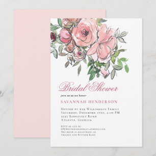Watercolor Blush Pink Floral Bridal Shower Invitation