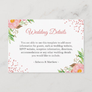 Watercolor Blush Pink Floral Wedding Details Info Enclosure Card