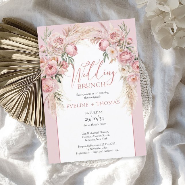 Watercolor blush pink flowers boho wedding brunch invitation (Watercolor blush pink flowers boho wedding brunch invitation)