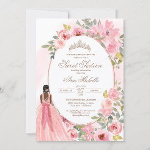 Watercolor Blush Pink Flowers Sweet 16 Birthday Invitation