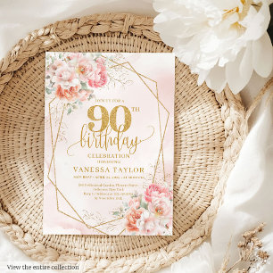 Watercolor Blush Pink Gold Glitter Peonies Invite