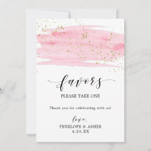 Watercolor Blush Pink & Gold Sparkles Favours Sign