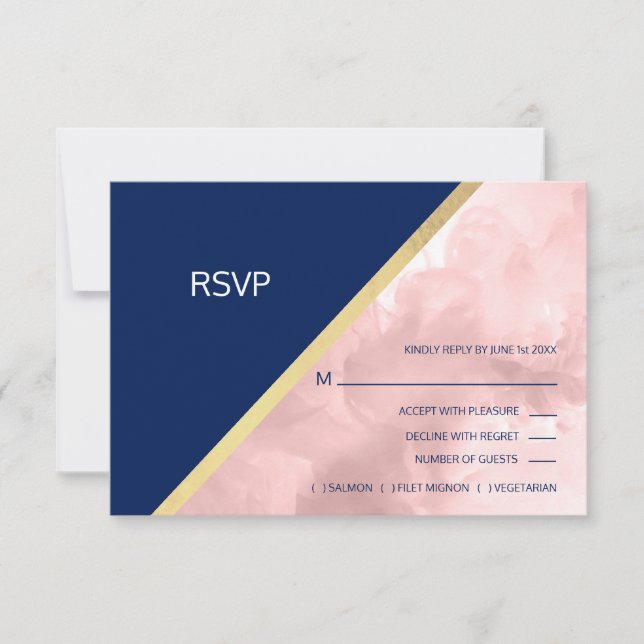 Watercolor Blush Pink Navy Blue RSVP Wedding (Front)