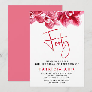 Watercolor Blush Pink Orchids 40th Birthday Invitation