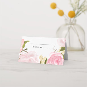 Watercolor Blush Pink Peonies Wedding Place Card