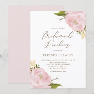 Watercolor Blush Pink Peony Bridesmaids Luncheon Invitation