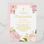 Watercolor Blush Pink Peony Floral Confirmation<br><div class="desc">Invite family and friends to your event with this customizable gold foil confirmation invitation. It features watercolor illustrations of roses,  peonies,  baby's breath,  greenery and twigs. Personalize this blush pink confirmation invitation by adding your own details. This gold foil confirmation invitation is available in other foil colours.</div>