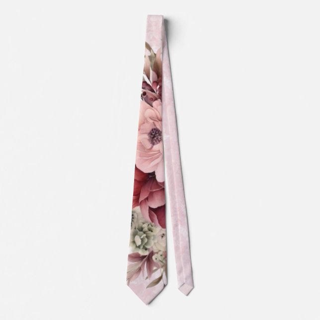 Watercolor Blush Pink Peony Marble Groomsmen Tie (Front)