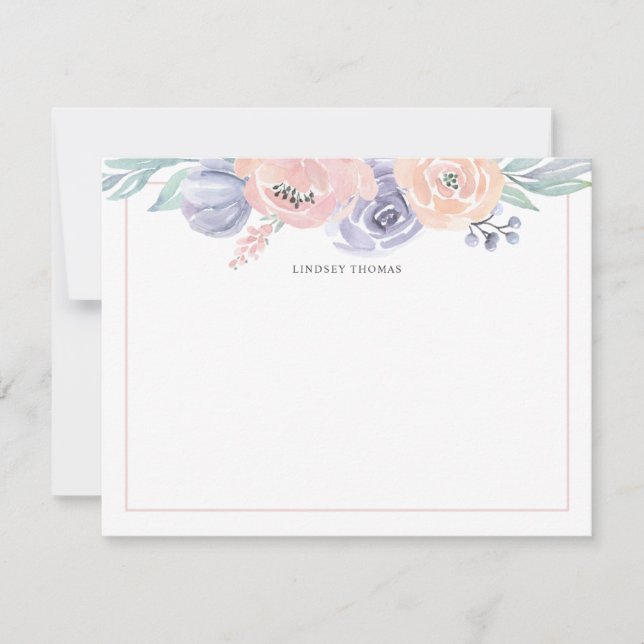 Watercolor Blush Pink Purple Floral Personalized Card (Front)