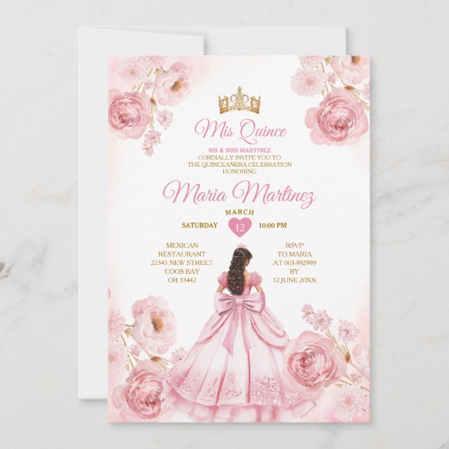 Watercolor Blush Pink Ribbon Bows Mis Quince Invitation (Front)