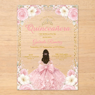 Watercolor Blush Pink Roses Golden Tiara  Acrylic Invitations