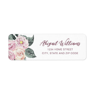 Watercolor Blush Pink Roses Return Address