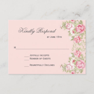 Watercolor Blush Pink Roses Wedding RSVP Cards