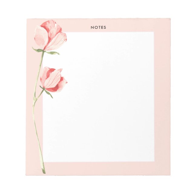 Watercolor Blush Pink Spring Blooms Floral Notepad (Front)
