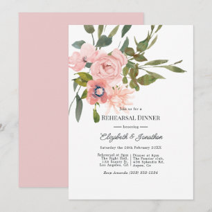 Watercolor Blush Pink Wedding Rehearsal Dinner Invitation