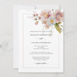Watercolor Blush Pink Wildflower Floral Wedding Invitation