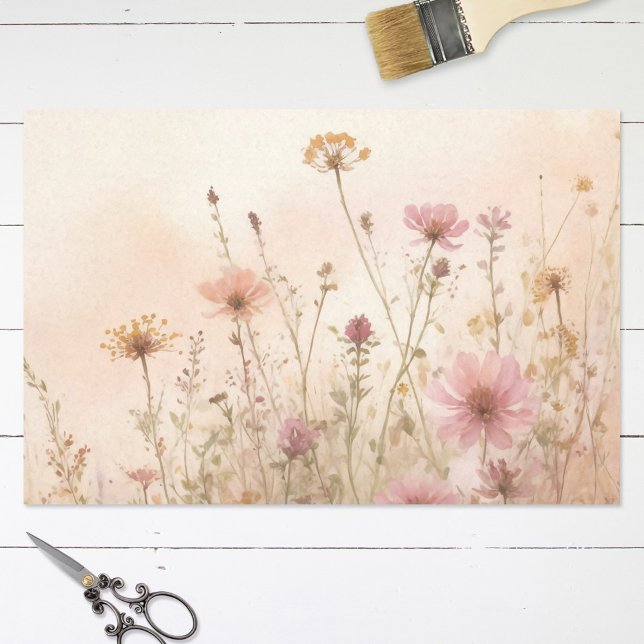 Watercolor Blush Pink Yellow Wildflower Decoupage Tissue Paper (Creator Uploaded)