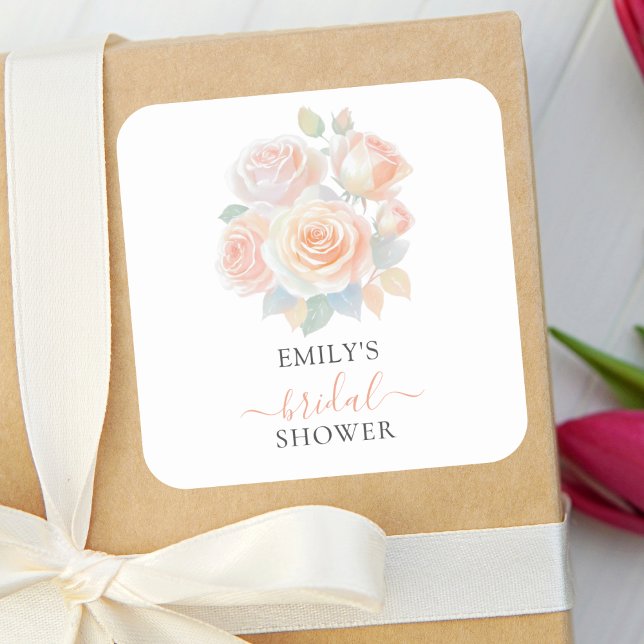 Watercolor Blush Rose Gold Garden Bridal Shower Square Sticker (Creator Uploaded)