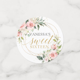 Watercolor Blush roses eucalyptus sweet sixteen Confetti