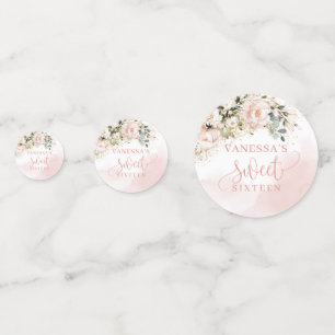 Watercolor Blush roses eucalyptus sweet sixteen Confetti