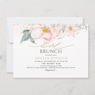 Watercolor Blush Single Petal Roses Bridal Brunch Invitation