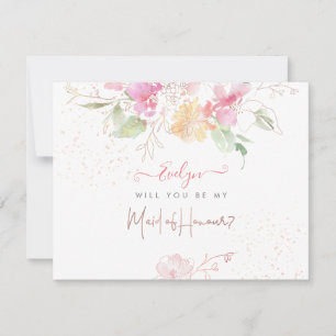 Watercolor Blushing Romance Maid of Honour Invitation