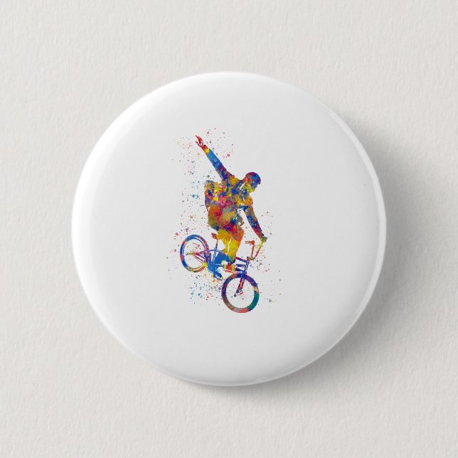Watercolor bmx rider 2 inch round button (Front)