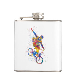 Watercolor bmx rider hip flask