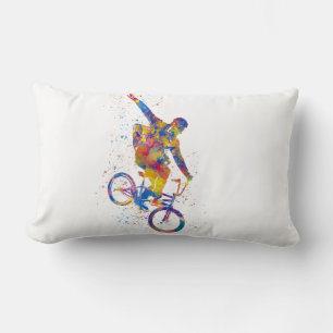 Watercolor bmx rider lumbar pillow