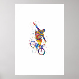 Watercolor bmx rider poster