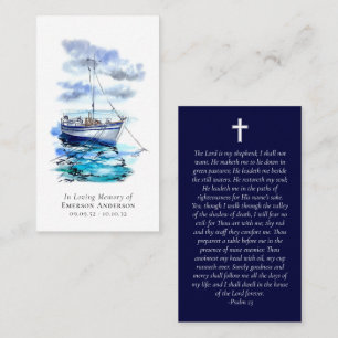 Watercolor Boat Cross Memorial Prayer Card