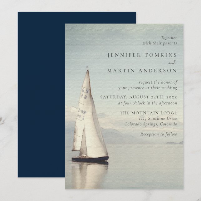 Watercolor Boat Nautical Lake Wedding Invitations (Devant / Derrière)