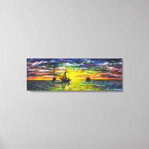 Watercolor - Boats At Sunset Canvas Print