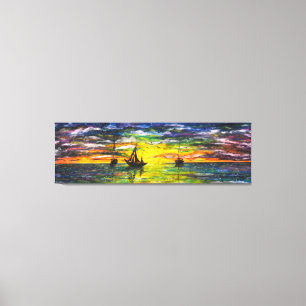 Watercolor - Boats At Sunset Canvas Print