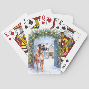 Watercolor Boerboel Farmhouse Gate Christmas Playing Cards