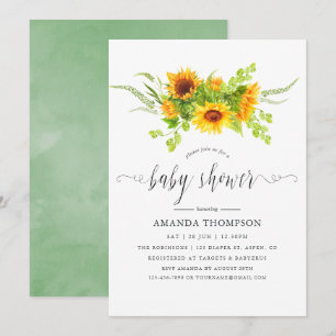 Watercolor Bohemian Boho Sunflowers Baby Shower Invitation