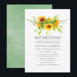 Watercolor Bohemian Boho Sunflowers Bat Mitzvah Invitation<br><div class="desc">Trendy hand painted watercolor sunflower bat mitzvah invitation with sage green watercolor wash background.</div>