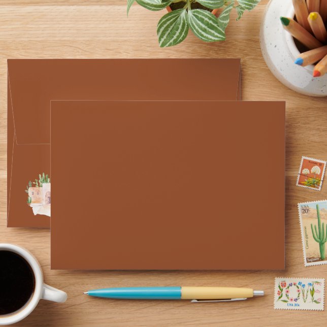 Watercolor Bohemian Cactus Desert | Pre-Addressed  Envelope (Desk)