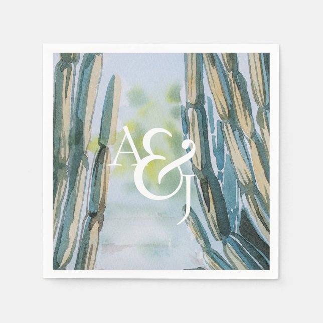 Watercolor Bohemian Cactus Green Personalized Napkin (Front)