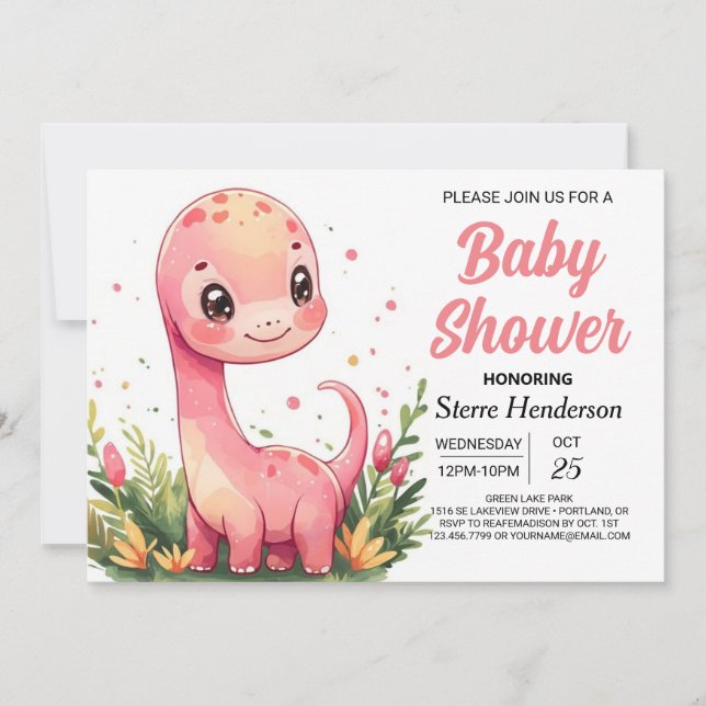 Watercolor Bohemian Editable Dinosaur Baby Shower Invitation (Front)