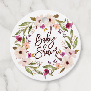 Watercolor Bohemian Floral Wreath Baby Shower Favour Tags