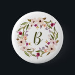 Watercolor Bohemian Floral Wreath Monogram 2 Inch Round Button<br><div class="desc">Bohemian inspired pin button featuring watercolor purple and ivory flowers with foliage wreath. This customizable monogram pin button is perfect for a personalized gift.</div>