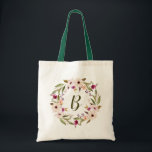 Watercolor Bohemian Floral Wreath Monogram Bag<br><div class="desc">Bohemian inspired tote bag featuring watercolor purple and ivory flowers with foliage wreath. This customizable monogram tote bag is perfect as a personalized gift.</div>