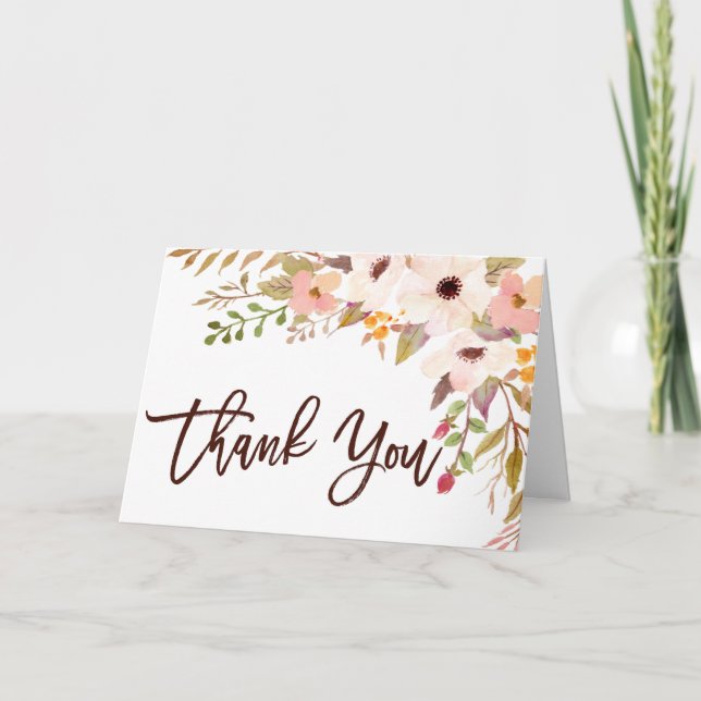 Watercolor Bohemian Flowers Thank You Card (Front)