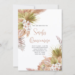 Watercolor Boho Beige Floral Quinceañera Invitation