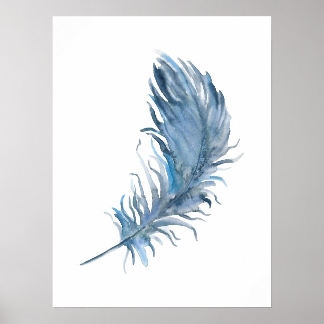 Watercolor Boho Blue Feather Print (Front)