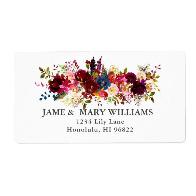 Watercolor Boho Blush, Burgundy Flowers (Front)