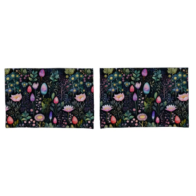 Watercolor Boho Botanical Floral Pattern Pillowcase (Front-Set)