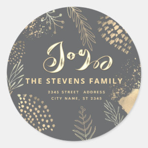 Watercolor boho botanical  script joy winter  classic round sticker